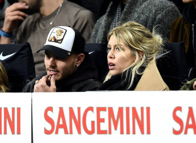 Mauro Icardi pictured in the stands with agent and wife, Wanda Nara, during an Inter game last month.