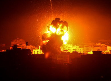 Flame and smoke following an Israeli air strike in Gaza