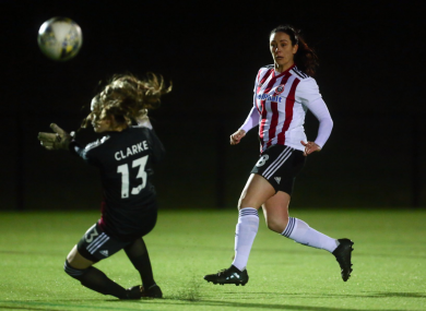 Sophie Jones (r) after scoring a goal in December.