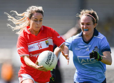 Orla Finn of Cork competing against Rachel Ruddy of Dublin.