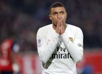 Kylian Mbappe reacts after a missed chance on Sunday.