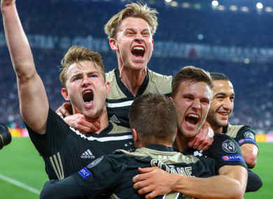 Ajax players celebrate.