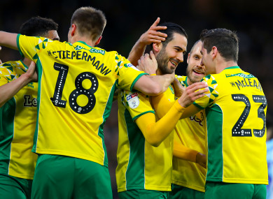 Norwich City's Mario Vrancic celebrates his goal.