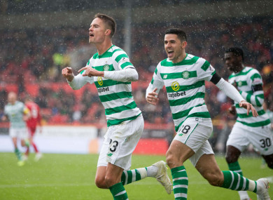 Champions again: Celtic celebrate a goal.