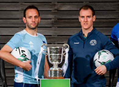 Avondale United's David Kiely (left) and Thomas Hyland of Crumlin United with the trophy this week.