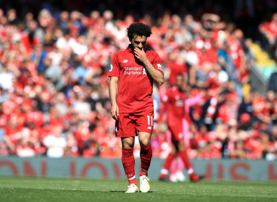 Mo Salah shows his disappointment.