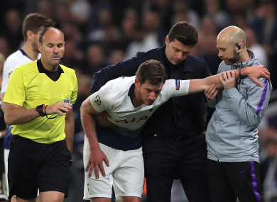 Vertonghen after suffering the injury against Ajax on Tuesday.