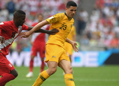 Australia in action against South American nation Peru at the 2018 World Cup