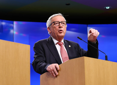 European Commission President Jean-Claude Juncker speaks at a press conference during an EU-Japan summit in April.
