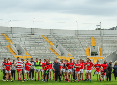 The Cork footballers after last night's game.