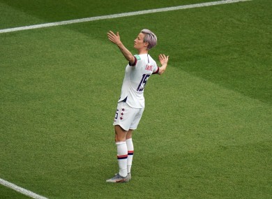 Megan Rapinoe celebrates a goal.