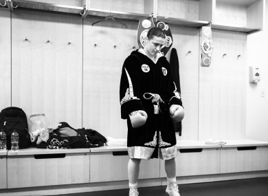 Katie Taylor warms up in her dressing room ahead of her undisputed world-title clash with Delfine Persoon.