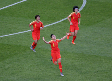China goalscorer, Li Ying.