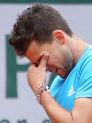 Thiem of reacts after a shot during his French Open semi-finals on Saturday.
