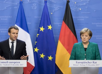 German Chancellor Angela Merkel (R) and French President Emmanuel Macron (L)