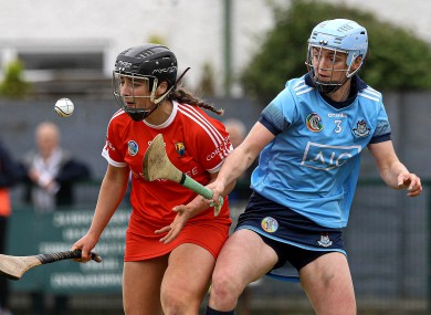 Dublin's Eve O'Brien and Linda Collins of Cork battle for the ball.