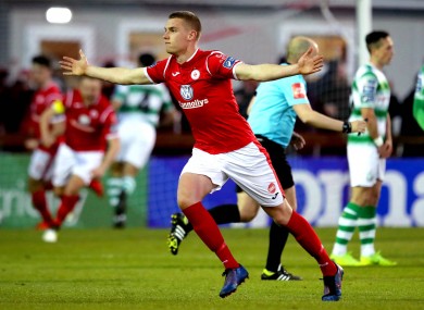 Jack Keaney celebrates after scoring a stunning free-kick for Sligo Rovers against Shamrock Rovers in May.
