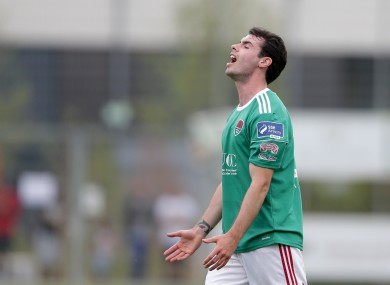 Cork's Joel Coustrain reacts to a missed chance.