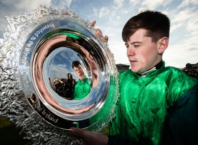 Luke Dempsey celebrates winning the Galway Plate.