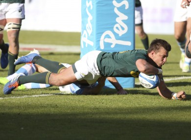 Handre Pollard dives over before half-time.