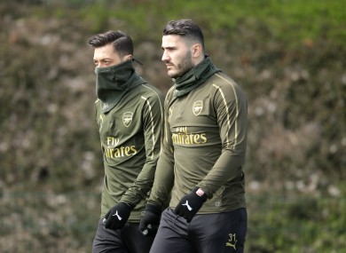 Ozil and Kolasinac at training for Arsenal football club.