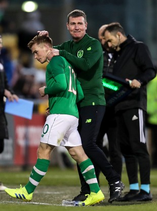 Ireland U21 manager Stephen Kenny with Connor Ronan during the win against Luxembourg back in March.