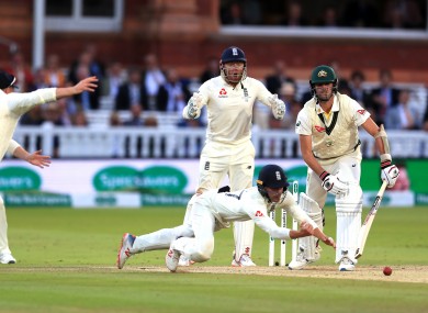 Rory Burnes let Pat Cummins' shot slip agonisingly through his fingers as England chased a dramatic win.