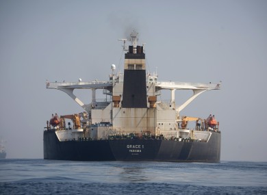 A stern view of the Grace 1 supertanker in the British territory of Gibraltar.