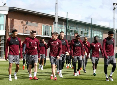 Liverpool's first team at their Melwood training ground.