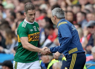 Kerry forward Stephen O'Brien with manager Peter Keane.
