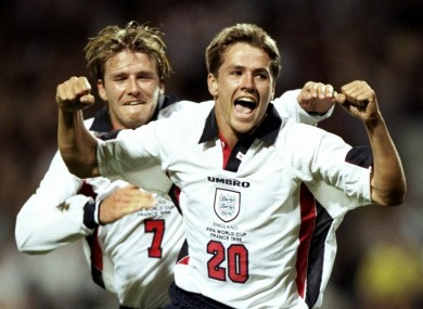David Beckham and Michael Owen at the 1998 World Cup.