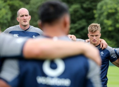 Devin Toner and Josh van der Flier during Ireland training.