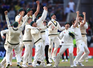 Australia celebrate after their win against England in the fourth Test.