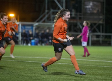 Clare Shine celebrates scoring last night.
