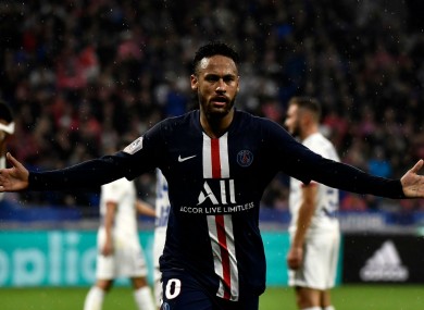 PSG's Neymar celebrates scoring.