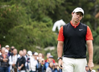 Rory McIlroy of Northern Ireland reacts after a putt during the final round.