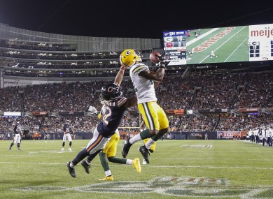 Ex-Bear Adrian Amos intercepts a touchdown pass.