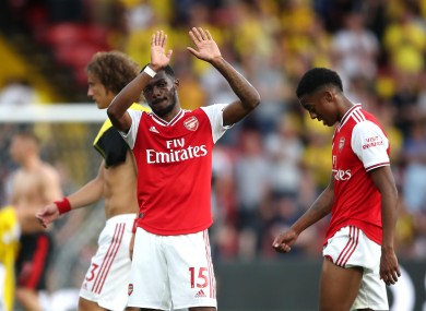 Arsenal's Ainsley Maitland-Niles reacts after the final whistle.