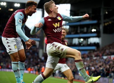 Aston Villa's Matt Targett celebrates scoring his side's second goal.
