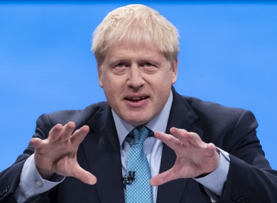British Prime Minister Boris Johnson giving his speech at the Conservative Party conference in Manchester yesterday.