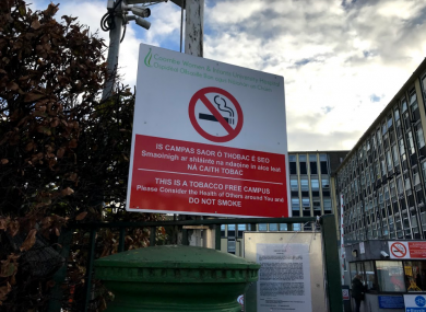 An anti-smoking sign outside the main entrance to the Coombe hospital