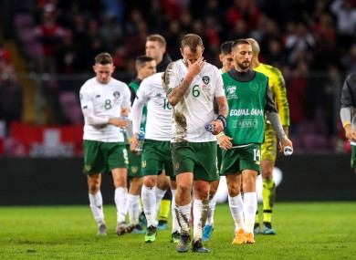 Ireland's Glenn Whelan dejected after the game.