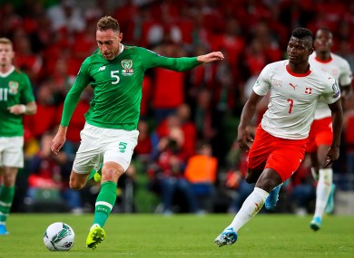 Keogh lining out for Ireland against Switzerland during the current qualification campaign.