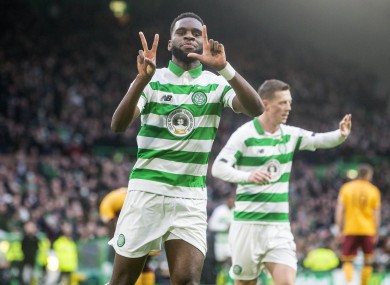 Odsonne Edouard celebrates scoring his side's first goal against Motherwell.
