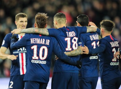 Mauro Icardi, center, celebrates with team-mates after scoring the opening goal.
