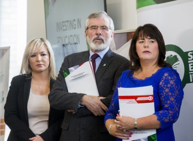 Sinn Féin's Michelle Gildernew alongside Michelle O'Neill and Gerry Adams in 2017.