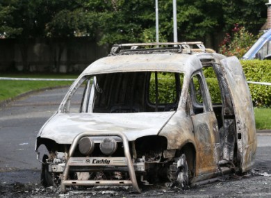 A burnt-out vehicle near the scene of the shooting in Lucan.