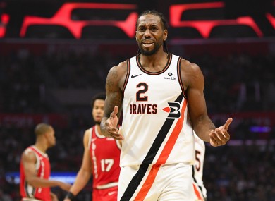 Kawhi Leonard argues with an official during last night's NBA game against the Portland Trailblazers.
