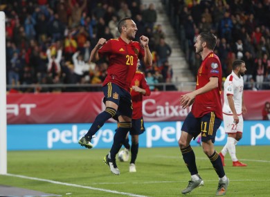 Santi Cazorla celebrates his goal for Spain.