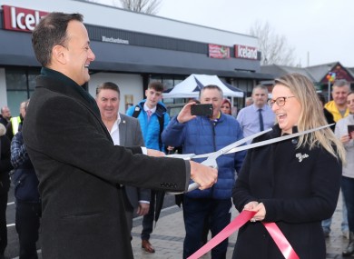 Taoiseach Leo Varadkar jokes with Fine Gael councillor Emer Currie as he opens the redeveloped Mountview Shopping Centre in Blanchardstown.